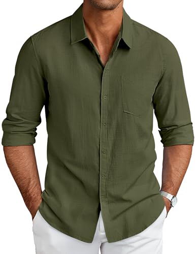 COOFANDY Men's Long Sleeve Button Down Shirts Casual Cotton Linen Shirts Summer Beach Shirt with Pocket