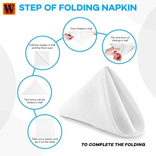 Westlane Linens 20 Inch Cloth Napkins 6 Piece 100% Polyester, 4 side Hemmed Edges Table Napkin for Christmas Party Home Dinning Hotel Banquet, Lightweight & Machine Washable (White, 6)