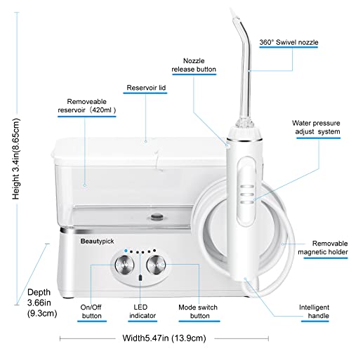 Water Flosser Cordless For Teeth,Beautypick Portable Dental Oral Irrigator, Compact& Rechargeable Water Teeth Cleaner Pick,420Ml Reservoir &8 Nozzles For Home Travel #TOP1