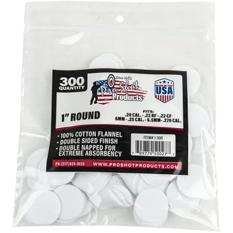Pro Shot .22-270 Caliber 1-Inch RD. 300 Count Patches, White Cover