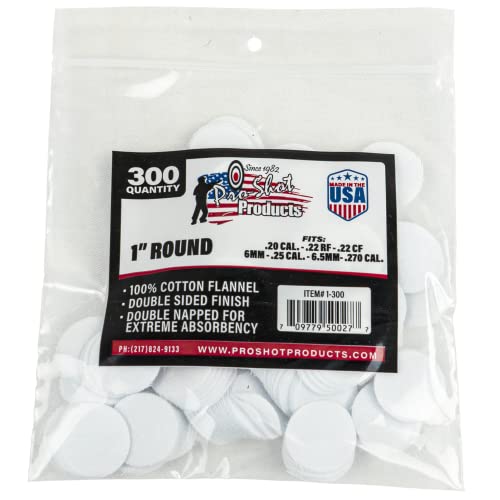 Pro-Shot Products .22-270 Caliber 1-Inch RD. 300 Count Patches, White (1-300)