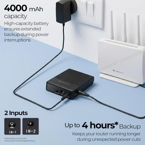 Image of Zebronics Router UPS, 4000mAh Battery, Upto 4 Hours Backup, 3A Output, Dual Input Ports, Fast Charging, Over Voltage & Short Circuit Protection, Portable and Carry-Friendly (EnergiUPS 4K)
