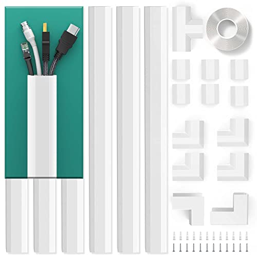 Cord Cover, Delamu Cord Hider Wall Mounted TV, Large Cable Hider, Wire Covers for Cords Easy Snap-on, 94.5  Wire Hider, Cable Concealer Cable Raceway, Cable Cover Cable Management, W1.18 H0.67 White