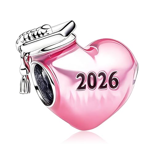 Simphman Pink Heart 2026 Graduation Charm 925 Sterling Silver Charms for Pandora Bracelets and Necklaces Bead Charms with Cubic Zirconia Jewelry Gifts for Women Family Friends