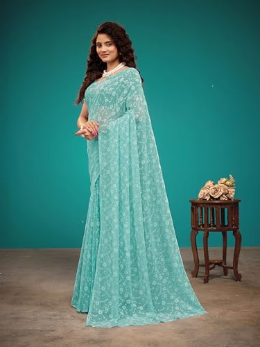 Image of Garden Vareli Viscose Brasso Floral Print Saree