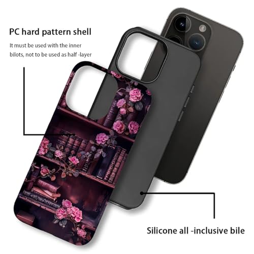 DAIZAG Case for iPhone 15 Pro,Vintage Bookshelf Rose Mixed 2 Layer Design Shockproof Soft TPU Ddouble Protection Phone Case for iPhone 15 Pro - image 2