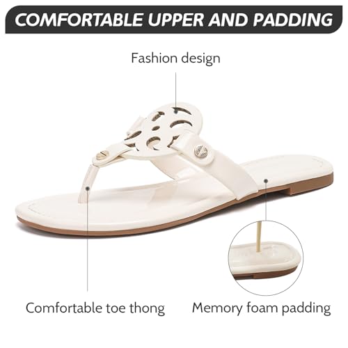 Stratuxx Kaze Women's Dressy Patent Leather Thong Sandals with Memory Foam,Comfy Beach Slides Slip On Flat Sandals for Women — view 4