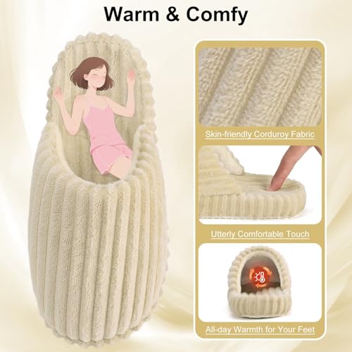 Image of Women Arch Support Slippers - House Bedroom Slippers for Woman, Orthopedic Shoes for Plantar Fasciitis, Corduroy Closed Toe Ladies Slides Outdoor 5-10.5