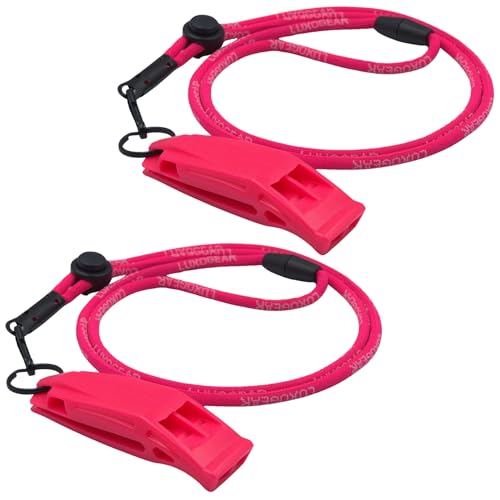 LuxoGear Pink Whistle (2-Pack) 120dB Loud Safety & Emergency Whistle with Lanyard and Breakaway Clasp for Hiking, Kayak, Boat, Personal Safety, Travel, Emergency Kits