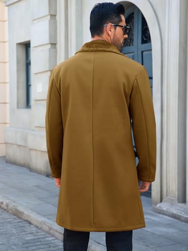Image of Runcati Mens Trench Coat Double Breasted Notched Collar Fleece Jacket Slim Fit Fall Winter Fuzzy Pea Coats Warm Overcoat