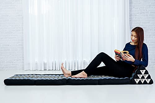 Image of Leewadee Comfortable Japanese Floor Mattress - Thai Floor Bed with Triangle Cushion - Futon Mattress - XL Extra Long Thai Massage Mat, 89 x 20 inches, Blue, Kapok Filling