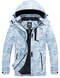 Wantdo Chaqueta de Esquí Montaña Resistente al Agua Chaqueta Cálida Aislada con Vellón Parkas con Capucha de Nieve Invierno Abrigo para Exteriores Snowboard para Mujer Floral Azul M