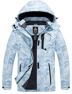Wantdo Damen Berg Wandern Jacke Outdoor Windproof Skijacke wasserdichte Windbreaker Jacke Kapuzen Warm Gefüttert Mantel Hellblau M