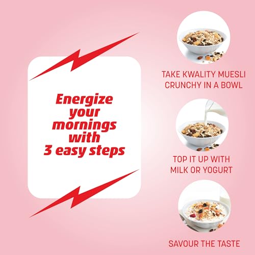 Image of Kwality Crunchy Muesli Almond, Raisins and Honey, Goodness of Multigrain, High in Fibre Source of Vitamin, Iron and Protein 1Kg Jar [Pack of 1]