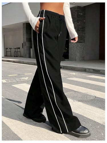 Milumia Women's Side Stripe Wide Leg Pants Tie Front Low Waist Trousers4