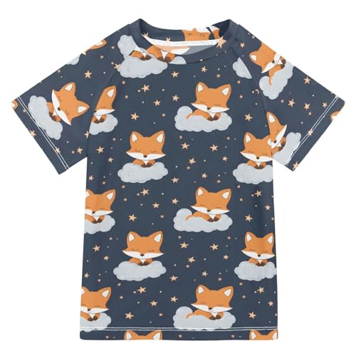 ALAZA Kids Rash Guard Boys Toddler Swim Shirts Short Sleeve Fox Cloud UPF 50+ 3T