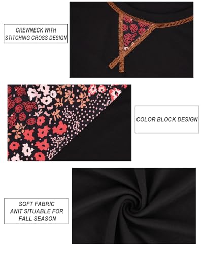 Image of CARCOS Plus Size Tops for Women Color Block Flower /Striped /Camo Crew Neck Long Sleeve Tee Shirt