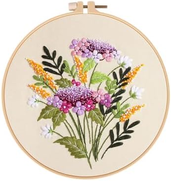 TOPPROSPER Fabric Embroidery Starter Kit With Pattern And Instructions, Cross Stitch Set, Stamped Kits Clothes Pattern, 1 Hoops (Light Yellow)