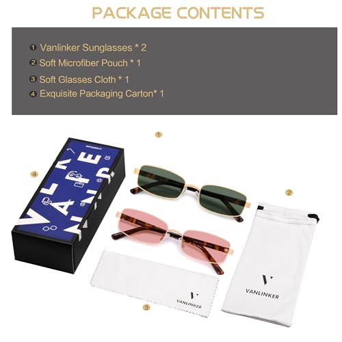 Image of VANLINKER Retro Rectangle Polarized Sunglasses for Women Men Small 90s Vintage Trendy Slim Narrow Rectangular Frame VL9684