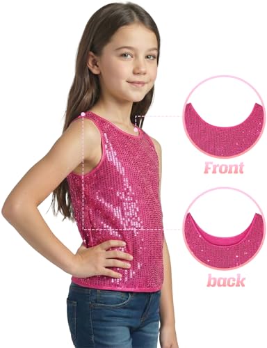 Image of Noomelfish Girls Sequin Tank Tops Sparkly Glitter Dance Sleeveless Shirt (5-12 Years)
