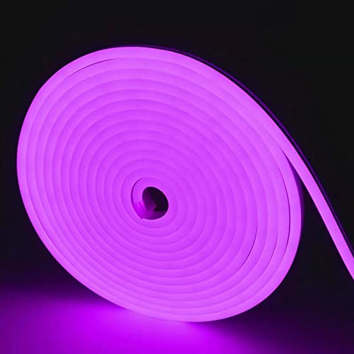 Meijiajia Purple Neon LED Strip Light 12V Flexible Ribbon Waterproof Flexible 16.4ft   5M Rope Light，Silicone LED Neon Rope Light for Kitchen、Indoors、Outdoors Decor [Power Adapter not Included]
