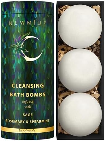 Sage Bath Bombs Spiritual Bath Energy Clearing Protection Shielding Smokeless Smudging Sage Rosemary and Spearmint Relaxation Stress Relief Spa Gift