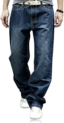 YOYEAH Men's Fashion Big Loose Relaxed Straight-Leg Jeans