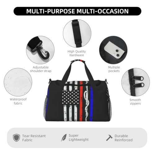 Bolsa de viaje grande impermeable y plegable con estampado resistente de rayas rojas 5