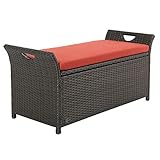 Ulax Furniture Outdoor Storage Box Patio Wicker Deck Bench Storage Box with Cushion, 38 L x18 W...
