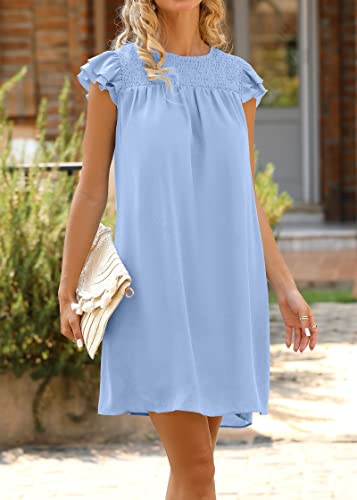 Image of KIRUNDO Wedding Guest Shift Dresses for Women Short Spring Summer Ruffle Cap Sleeve Chiffon Babydoll Flowy Mini Sundress