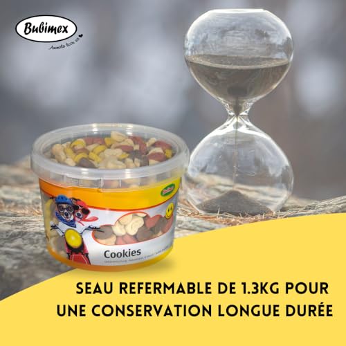 Bubimex - Smiley Cookies Leckerli für Hunde – Kekse Belohnung ideal zum Training – niedriger Fettgehalt – Snack Training – geeignet für alle Rassen und Größen – Eimer mit 1,3 kg