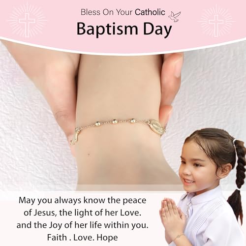 Catholic Virgin Mary Cross Bracelet Gifts for Girls Teens Women, Rosary Beads Charm Link Chain Bracelet Christmas Christian Religious Jewelry Gifts