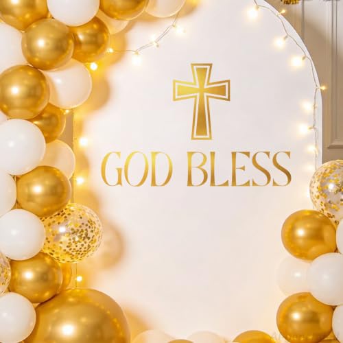 Vinilo decorativo God Bless con cruz dorada para bautismo