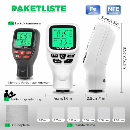 CYTGOUPER Digitales Lackmessgerät Auto, 0-2000 µm Lackdickenmessgerät für Auto, Einheitenumrechnung (Mikron, Millimeter, Mil), ABS Lackschichtdickenmessgerät zum Messen (Weiß)