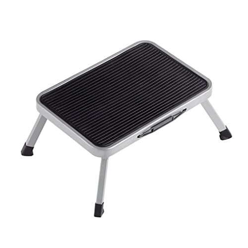 SONGMICS Stegtrappstege, trappa, hopfällbar trappa, stålpall, halkfria steg, lastkapacitet 150 kg, vikta mått 32 x 44 x 17,5 cm, grå GSL001G01