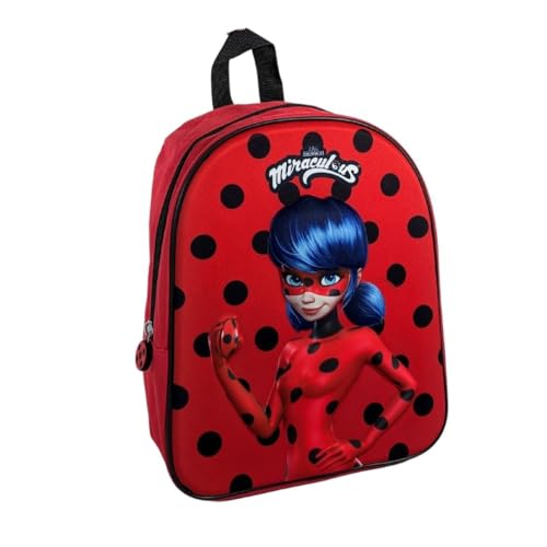 mybagstory- Mochila 3D Miraculous - Rojo - Niño - Escuela - Guardería - Guardería - Mochila para niña - Talla 32 cm - Tirantes ajustables - Idea de regalo, rojo, 32 cm
