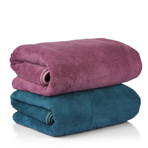 Glivary Microfiber Towels for Bath-Soft Towel with Hook Quick Dry Super Absorbent-Bath Towel for Men and Women(70 x 140 cm) (Greenish Blue/Wine)