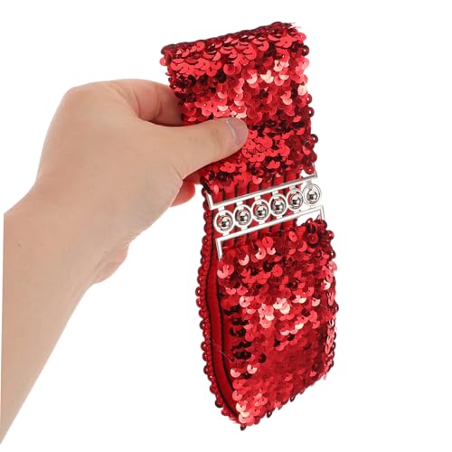 4Pcs Sequin Waist Belt for Women Double Buckle Elastic Cinch Belt Black Gold Silver and Red for Disco Parties Weddings and Casual Events4