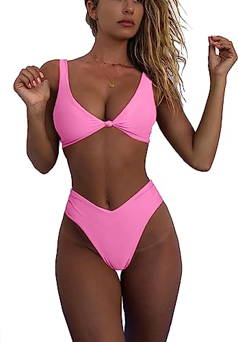 Image of geluboao Bikini Sets for Women Cheeky High Waisted Kont Front Adjustable Two Piece Swimsuit