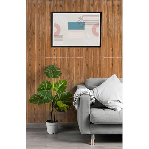 Image of KASHIVAL Self-Adhesive Waterproof PE Foam 3D Wall Panels Wallpaper Sticker for Bathroom, Living Room, Hotel and Home Decoration (70 x 70cm, Appx. 5.3Sq Feet) (JD Dark Wood)