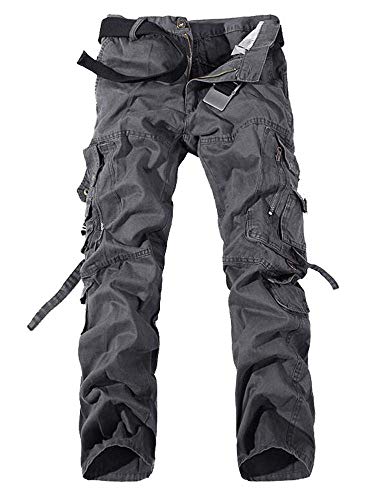 TRGPSG Men s Casual Work Hiking Cargo Pants, Multi-Pocket Relaxed Fit Military Army Camo Combat Outdoor Pants Gray 36