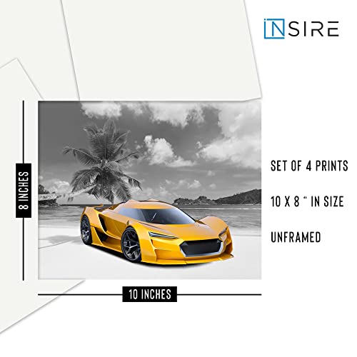 Car Wall Art For Boys Men, Car Posters For Kids - Exotic Car Pictures Set Of 4 (8X10In) Car Posters For Men - Unframed Black And White Race Car Pictures For Wall, Sport Car Wall Art, Racecar Poster Set #TOP6