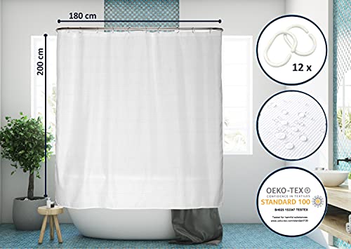 Rideau de douche textile blanc 180x200 cm arteneur opaque imperméable lavable - 7