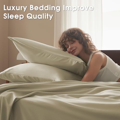 Image of Queen Size 4 Piece Sheet Set - Comfy Breathable & Cooling Bed Sheets Set, Soft and Wrinkle Free, Deep Pockets, Easy & Secure Fit, Hotel Luxury Bedding - Oeko-Tex - Beige