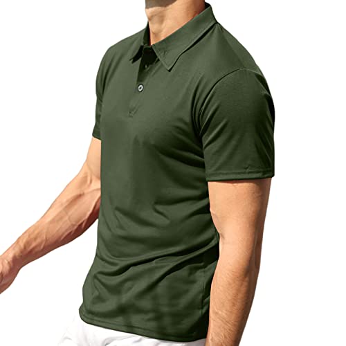 Lexiart Mens Fashion Polo Shirts Short Sleeve Golf Shirt Button Cotton Tennis Shirts With Collared Green #TOP3