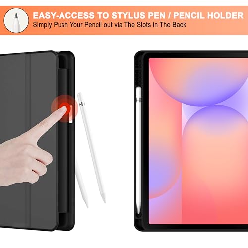 Image of CEDO Tri-Fold for Samsung Tab S10 FE / S10 Lite (10.9 in) Smart Case Flip Cover with Multi Viewing Angles Stand | Pencil Holder | Heat Dissipation | TPU Backcover (Black)