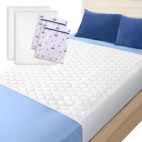 Empapadores Cama Adultos Pack 2 Unidades - Bolsas Lavadora Incluidas - Protector de Cama con 5 Capas - Empapadores Lavables para Adultos de 80x90cm con alas de 45x90cm y 2 Bolsas Lavadora 50x60cm