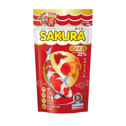 Image of Sakura Gold Super Premium Fish Food with Vitamin Complexes + Krill & Astaxanthin in Micro 1mm Pellet 100 Gm,Small