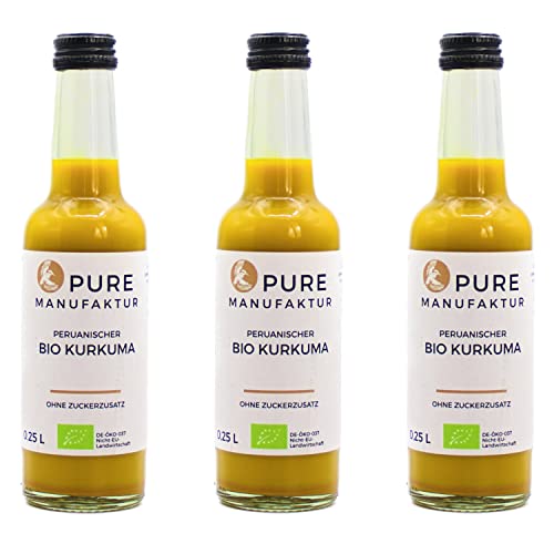Pure Kurkuma – hochwertiger peruanischer Bio-Kurkuma Intensivextrakt ohne Zucker und künstliche Zusatzstoffe 100% Bio (DE-ÖKO-005), 3 x 250 ml