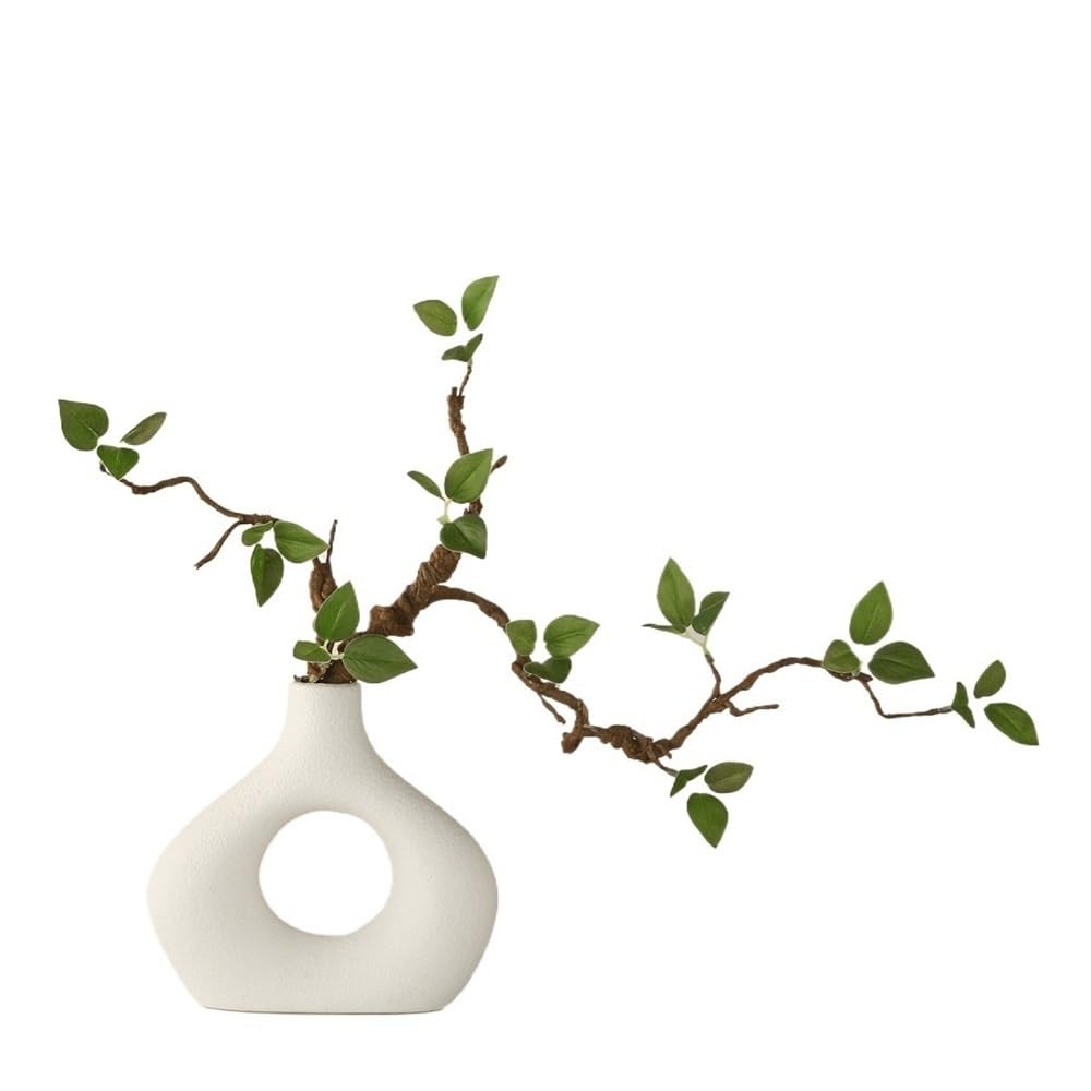 Z4T8M2K6G5 Artificial floral arrangement Green Plant Simulation Living Room Office Decoration Furnishings Ceramic Vase(Large)